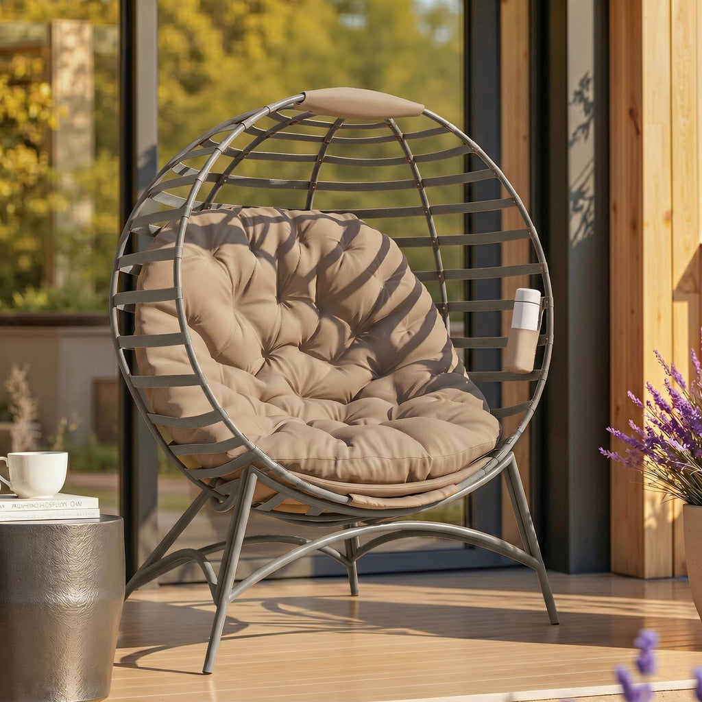 Papasansessel Gartenstuhl Korb-Stuhl mit Kissen oval Loungesessel Korb faltbar 118 x 77 x 139 cm