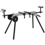  Mitre Saw Stand with Extensions, Sawhorse for Cutting Logs, Foldable with Wheels Max Load 150 Kg, Black and Grey