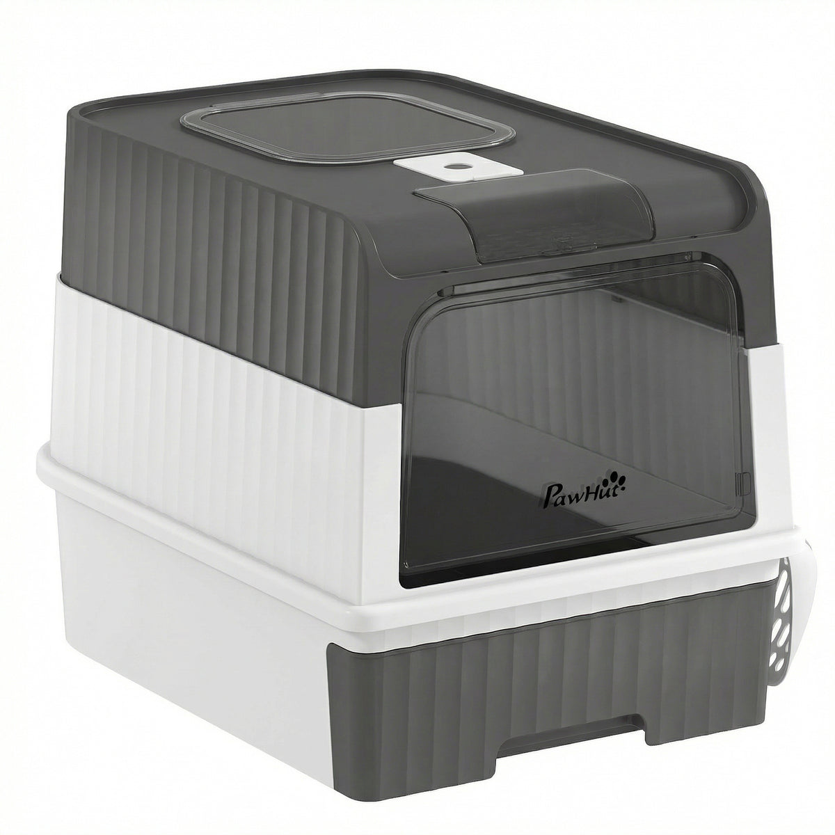 Enclosed Cat Litter Box with Lid, Pull-Out Drawer Tray, Scoop, 4 Deodorisation Bags, Front Entry & Top Exit, Grey