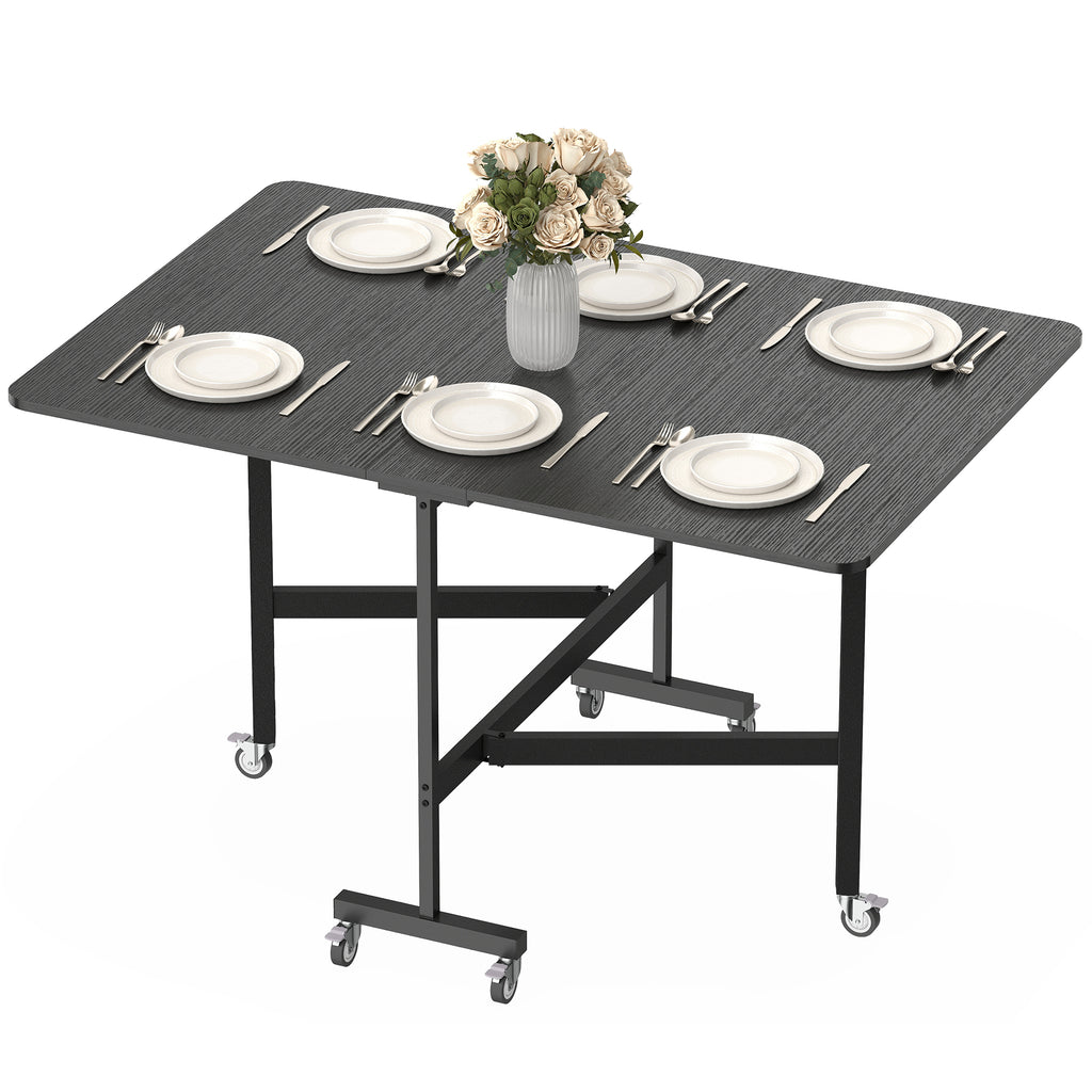 Esstisch Klappbar Küchentisch für 4-6 Personen mit 6 Rollen Mobiler Klapptisch für Kleine Räume 120x80x73 cm Schwarz