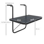 Balkon-H?ngetisch, klappbar, h?henverstellbar, Alumiumrahmen, Kunststoff-Tischplatte, Holzoptik, Schwarz