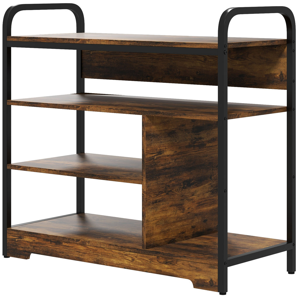 Schuhregal 4-stufig, offenes Design, Metallrahmen, verstellbare F¨¹?e, 70x30x65 cm, Braun/Schwarz
