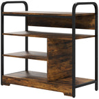 Schuhregal 4-stufig, offenes Design, Metallrahmen, verstellbare F¨¹?e, 70x30x65 cm, Braun/Schwarz