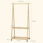 Bamboo Clothes Rack, with Shelves and Hooks - Natural Finish