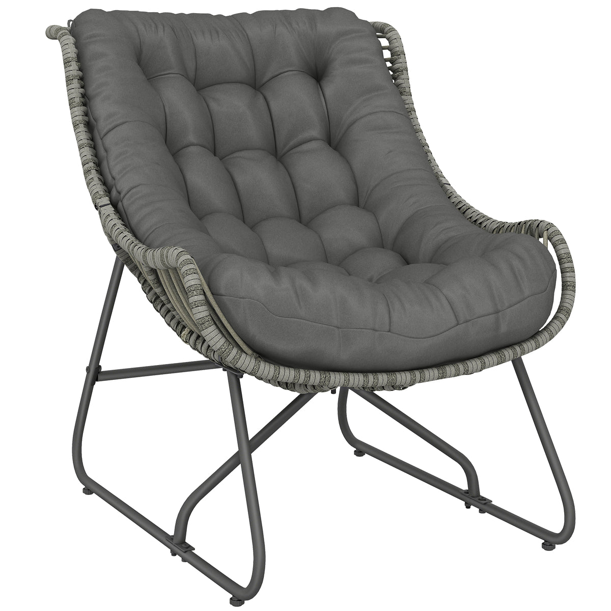 Rattansessel mit Kissen Bänder, gepolsterter Outdoor Sessel aus Polyrattan, Korbsessel bis 120kg