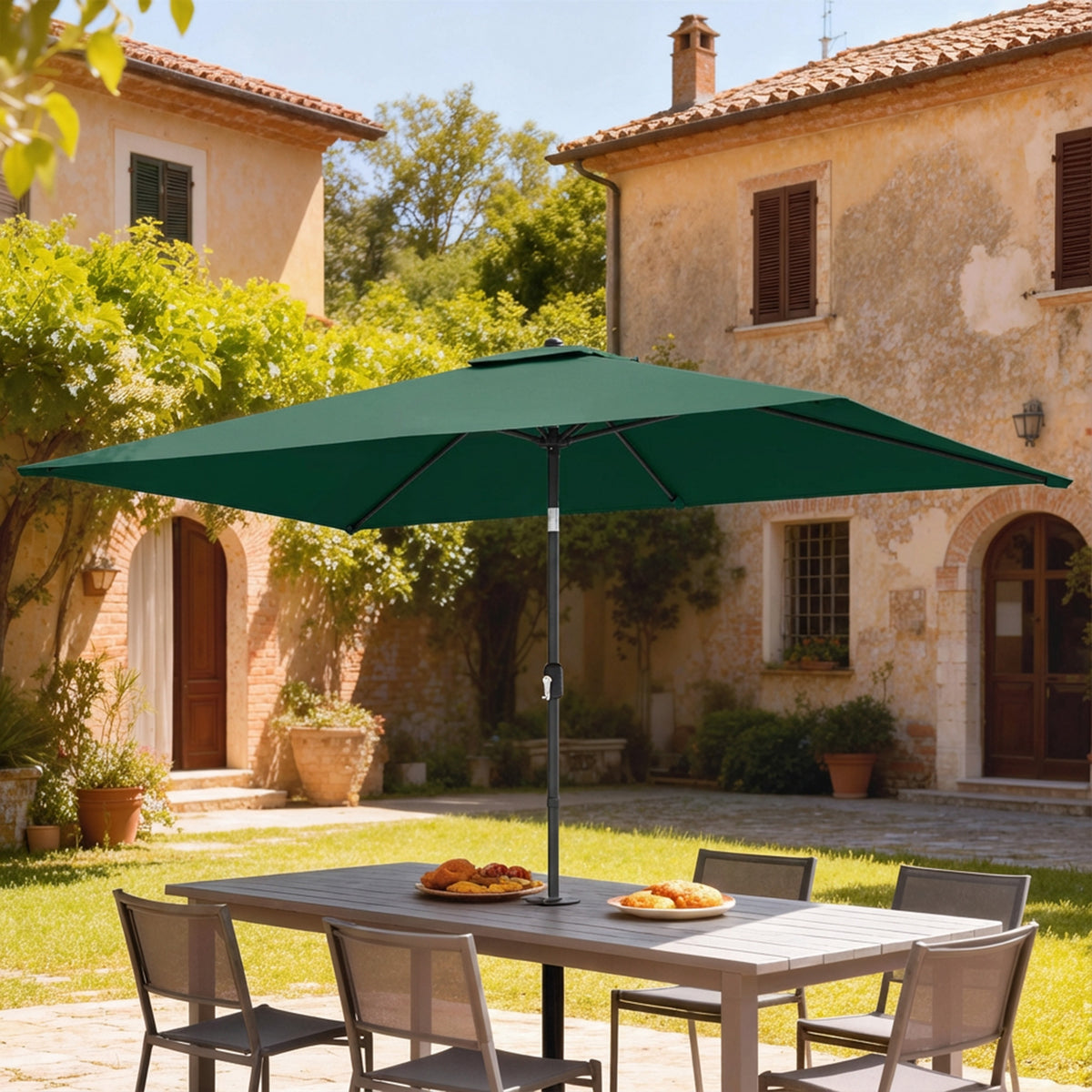 Garden Parasol, Parasol Umbrella with Crank Handle, Tilt Function, Polyester Canopy, Green
