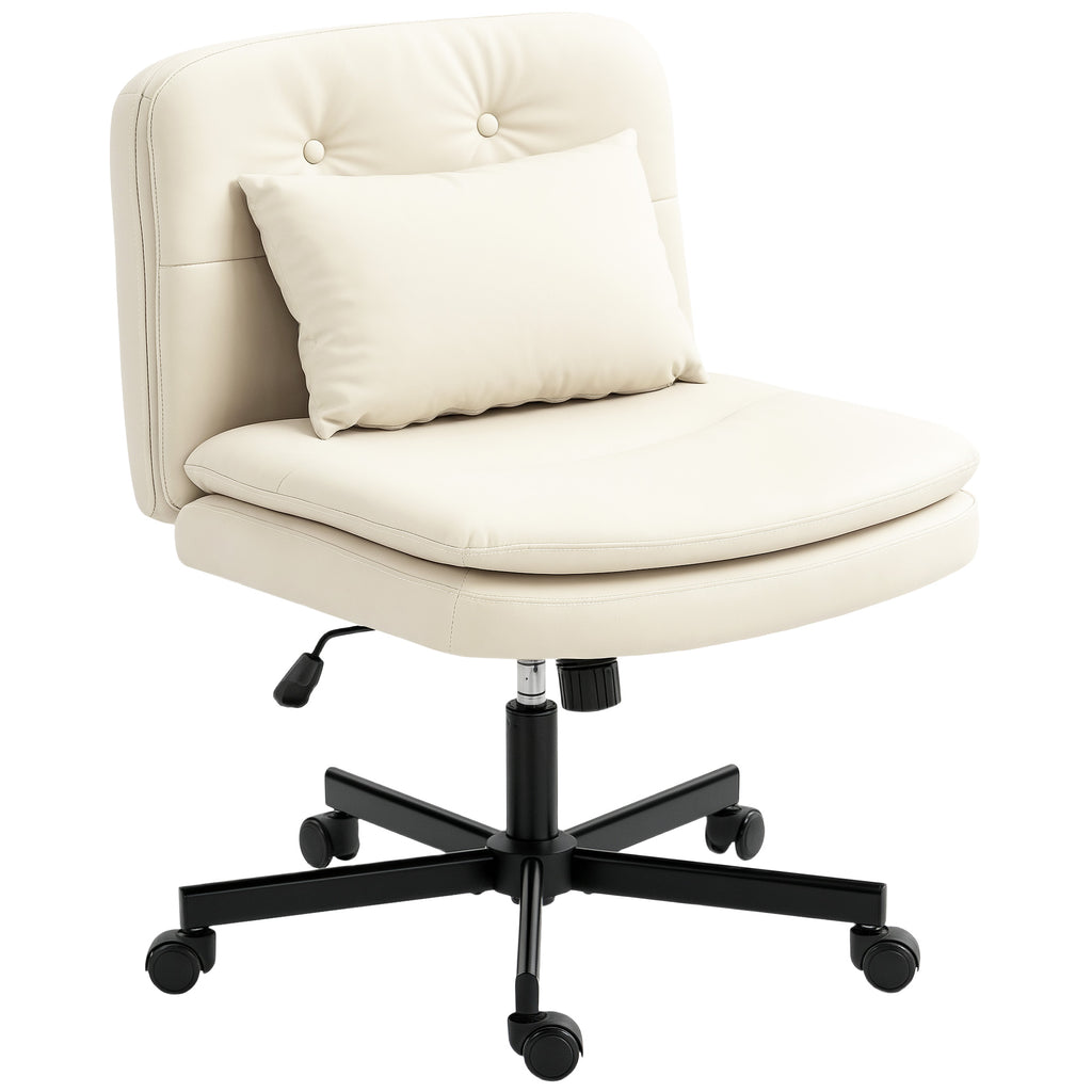 Armloser B¨¹rostuhl mit Kunstleder-Bezug, Schreibtischstuhl mit Rollen, Extra-Kissen, h?henverstellbar, rollbar, Beige