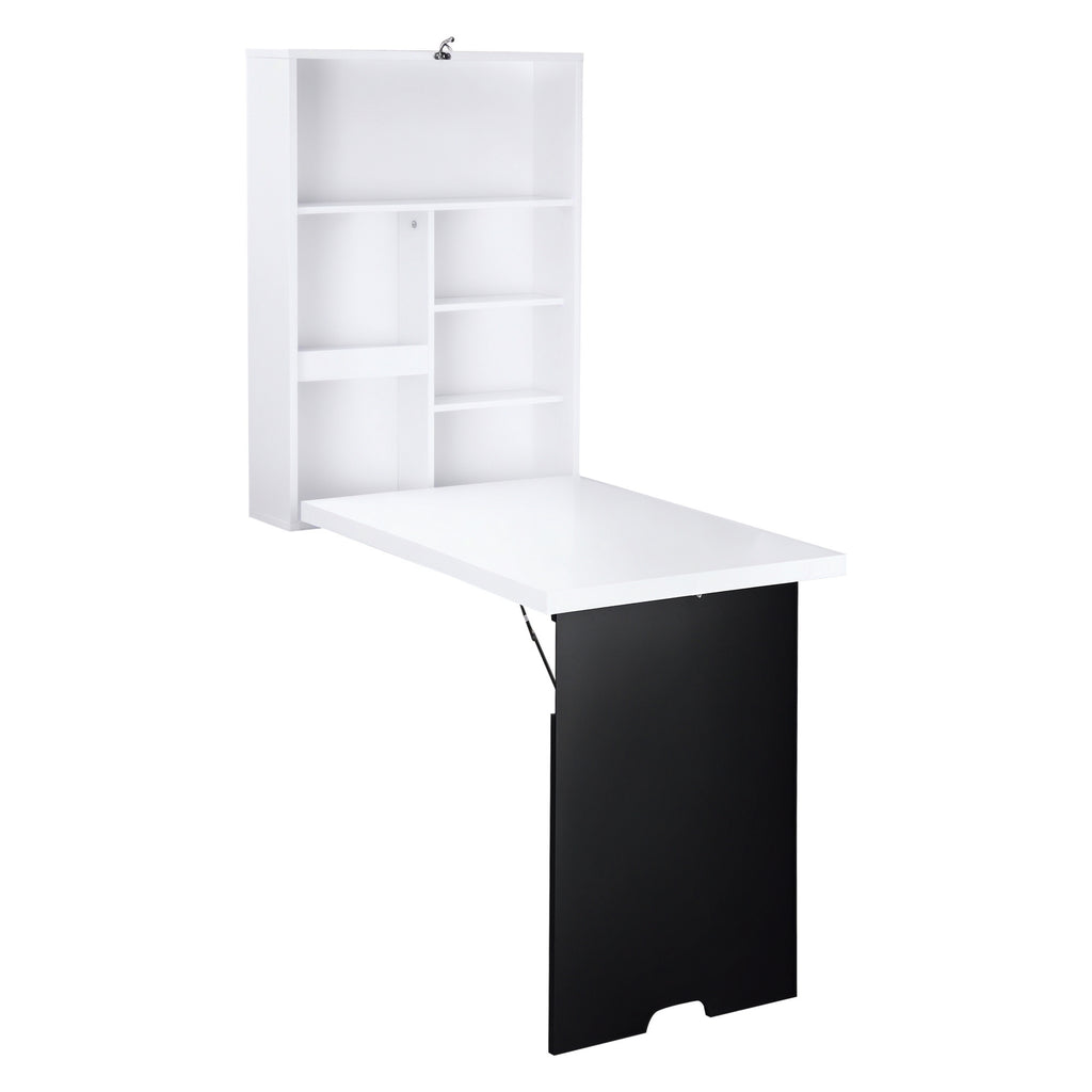 Wandschreibtisch, klappbare Tischplatte, 5 F?cher, 60x94,5x147cm, Schwarz/Wei?