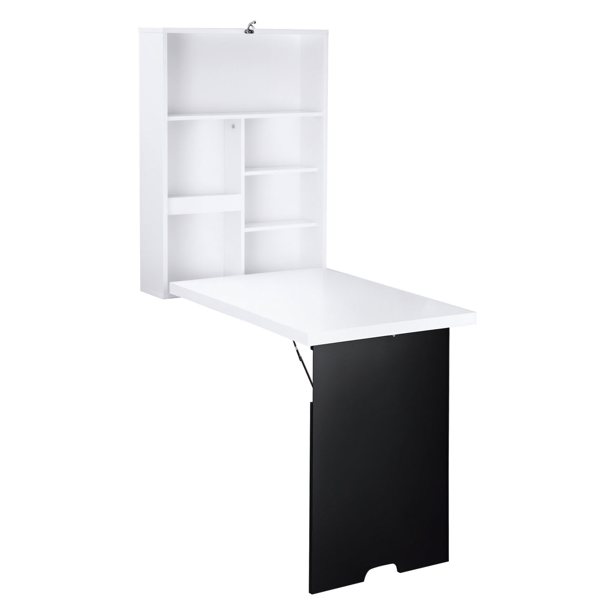 Wandschreibtisch, klappbare Tischplatte, 5 F?cher, 60x94,5x147cm, Schwarz/Wei?