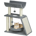 Cat Tree Tower, with Scratching Posts, Pad, Bed, Perch, Toy Ball - Light Grey