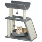 Cat Tree Tower, with Scratching Posts, Pad, Bed, Perch, Toy Ball - Light Grey