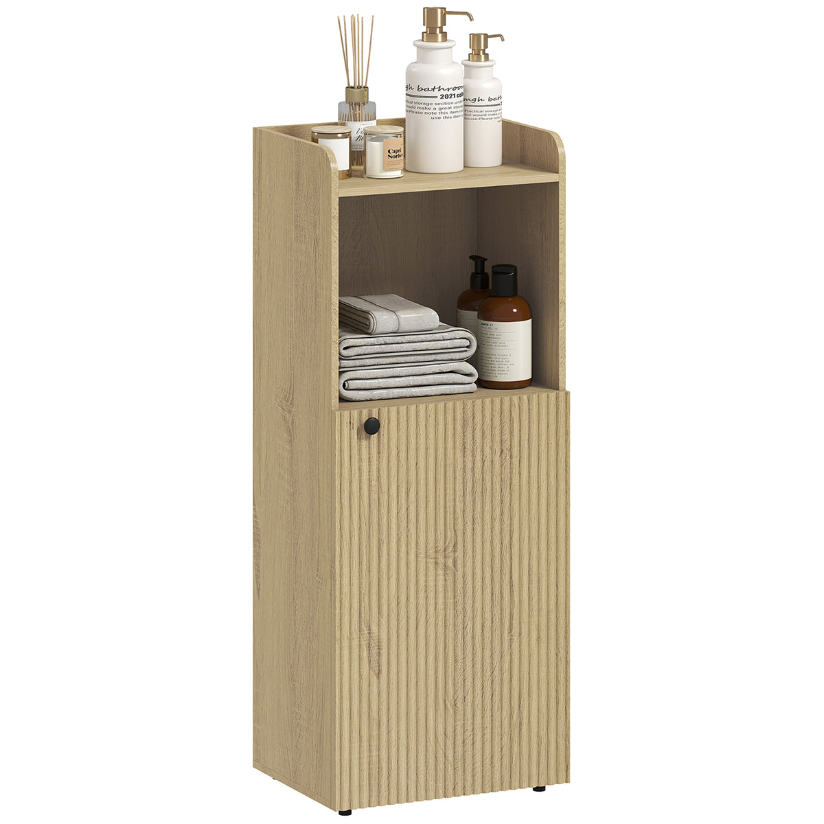 Badezimmerschrank Nischenschrank mit Schrank, offen Regal, verstellbar Regal, Badschrank, 40 x 31 x 104 cm, Gelbeiche