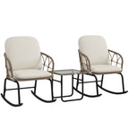 Schaukelstuhlset Schaukelstühle Bistro-Set, Bohostil, PE-Rattan, wetterbeständig, Creme