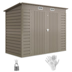 3.7 x 7.9ft Galvanised Steel Shed, with Latched Door and Padlock - Light Grey