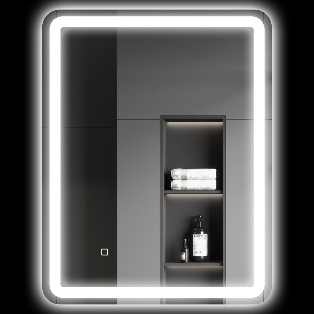 Badezimmerspiegel, beleuchtet, Touch-Steuerung, beschlagfrei, dimmbar, 3 Lichtfarben, 60 x 80, Silber