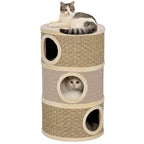 Kratztonne, 79 cm hoch, Ø45 cm, dreistöckige Katzentonne mit Sisalseil, Katzenhöhle, für große Katzen, Khaki+Braun