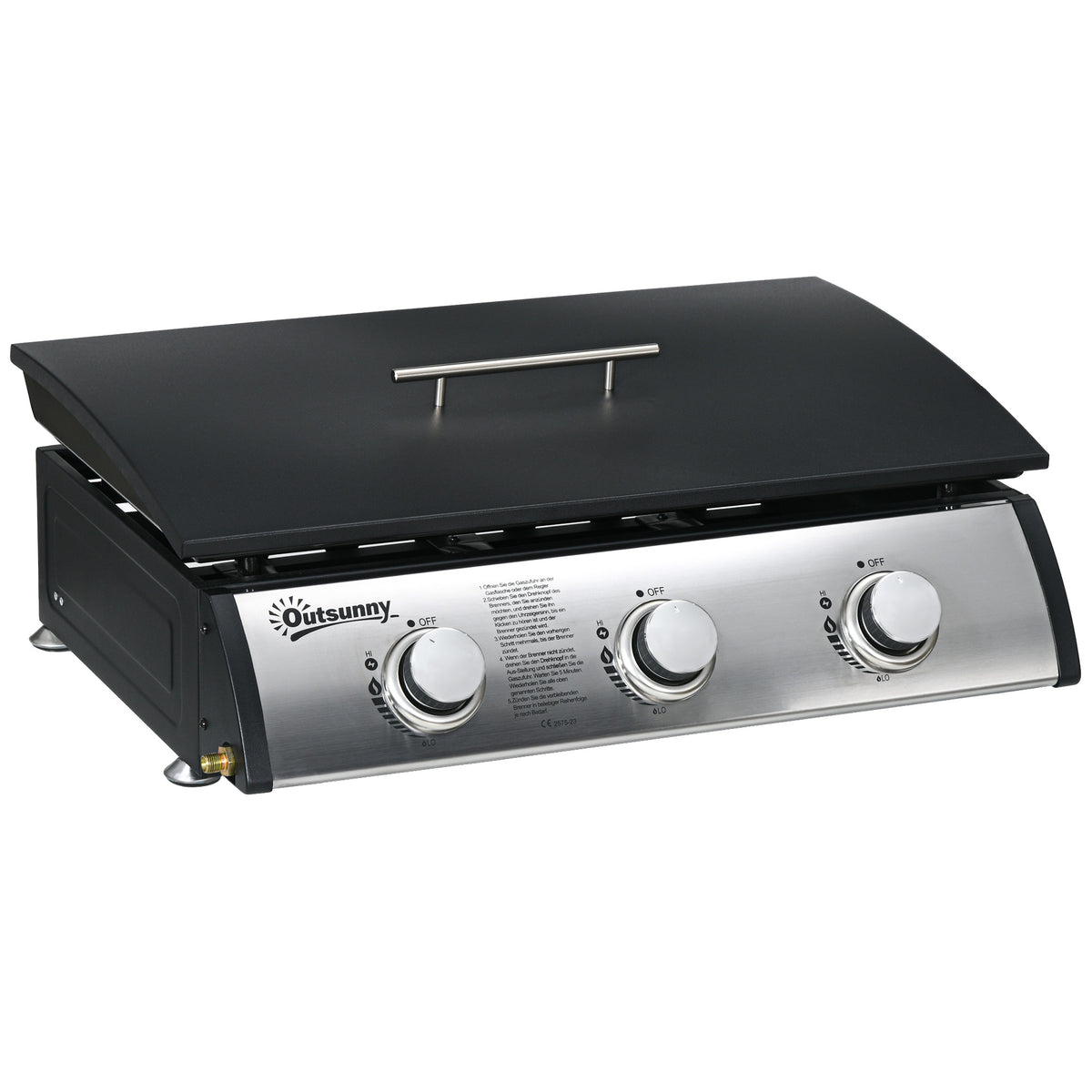 Gasgrill mit Deckel, 3 Brennern, Fettauffangschale, antihaft-Platte, 63x47x25 cm, Schwarz/Silber