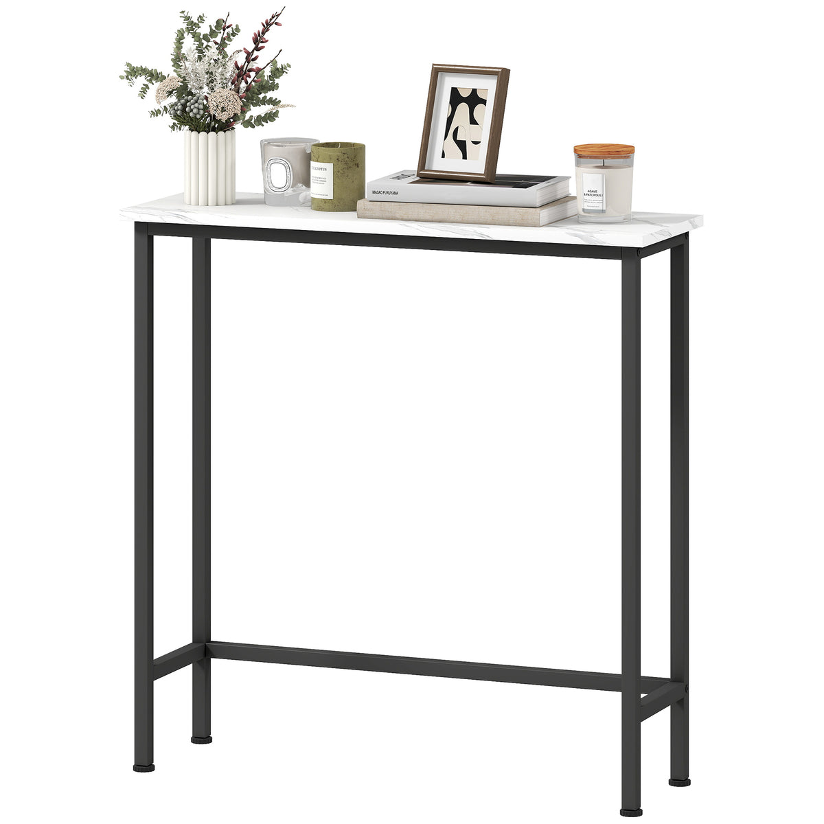 Konsolentisch Flurtisch mit verstellbar Fußpads, Kippschutz 75 x 24 x 76 cm für Kleinen Raum Schwarz