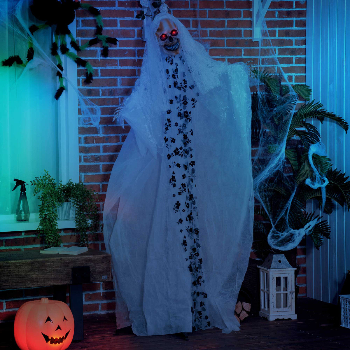Halloween-Dekoration Geisterbraut, Schreie & Augenleuchten, bewegungsaktiviert, 170cm groß, Indoor