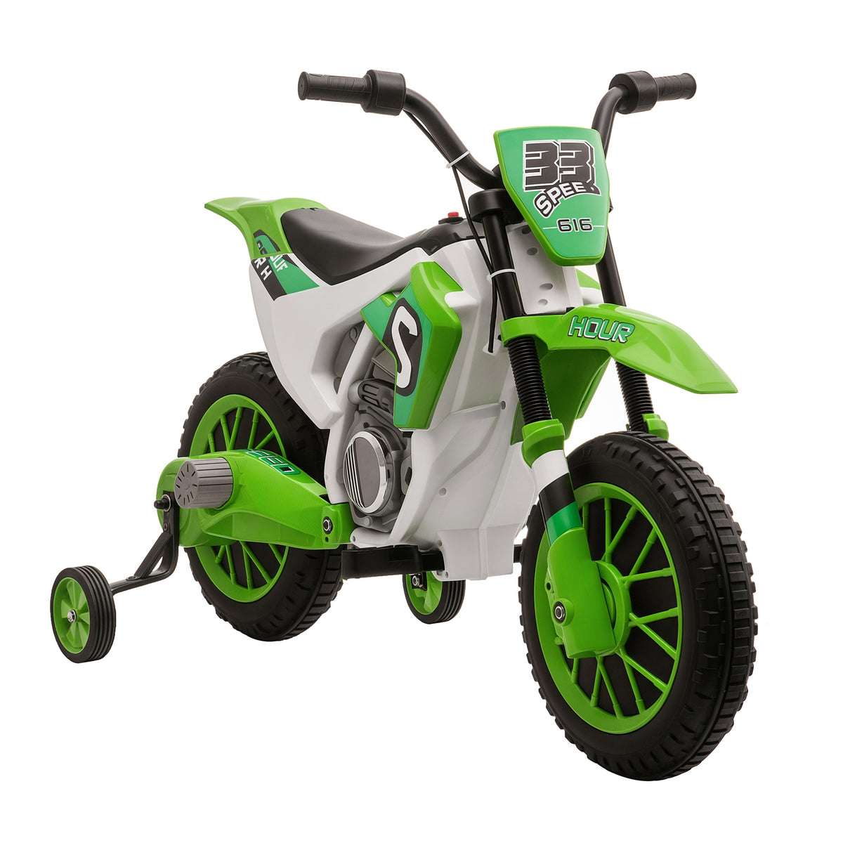 Kindermotorrad, Elektromotorrad, 45 Min Fahrzeit, mit Stützrädern, ab 3 Jahren, grün+weiß, 106,5 x 51,5 x 68cm
