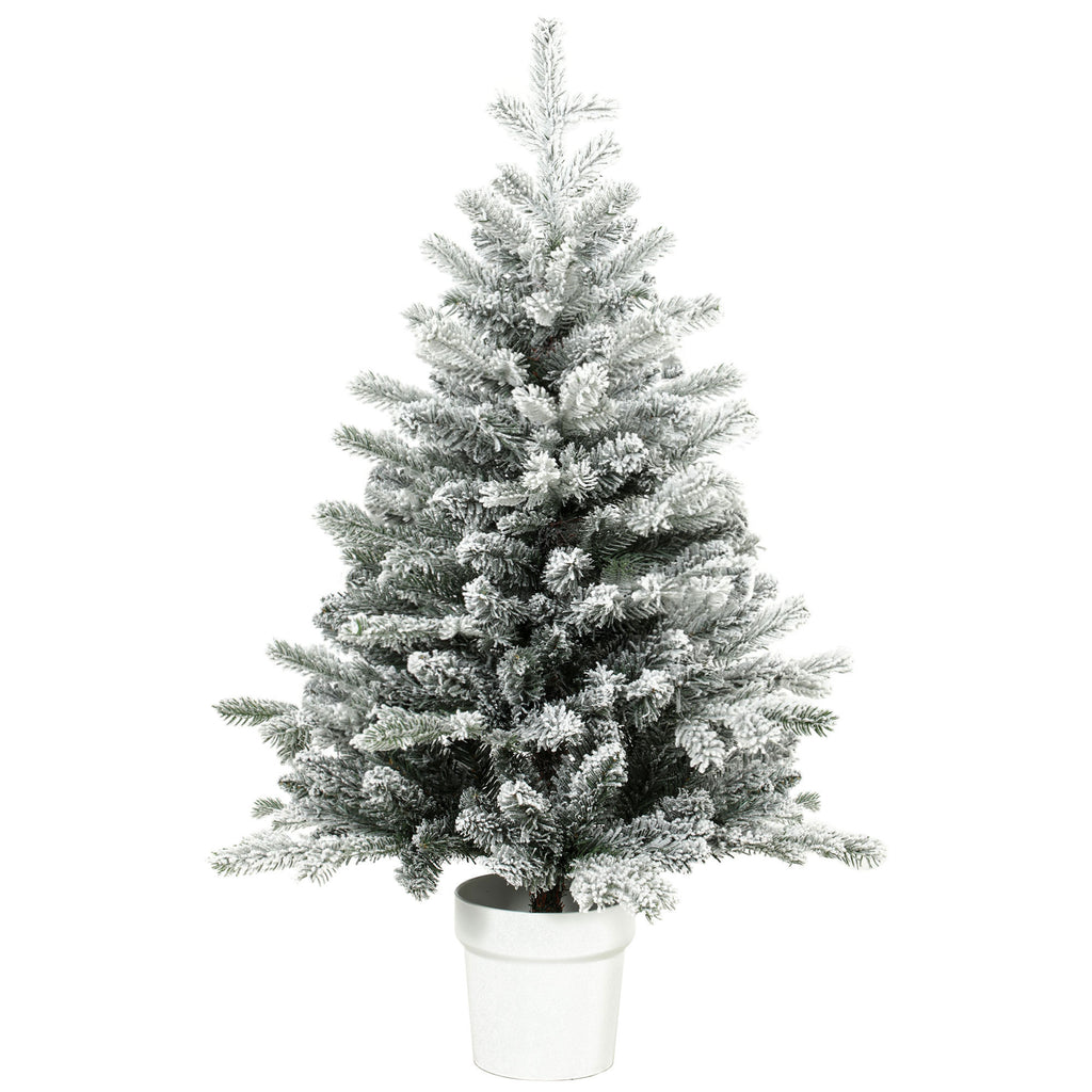 Mini 90 cm Weihnachtsbaum mit 296 Zweigspitzen Schnee-Effekt Topf, Mini-Tischbaum für Zuhause Büro, Weiß