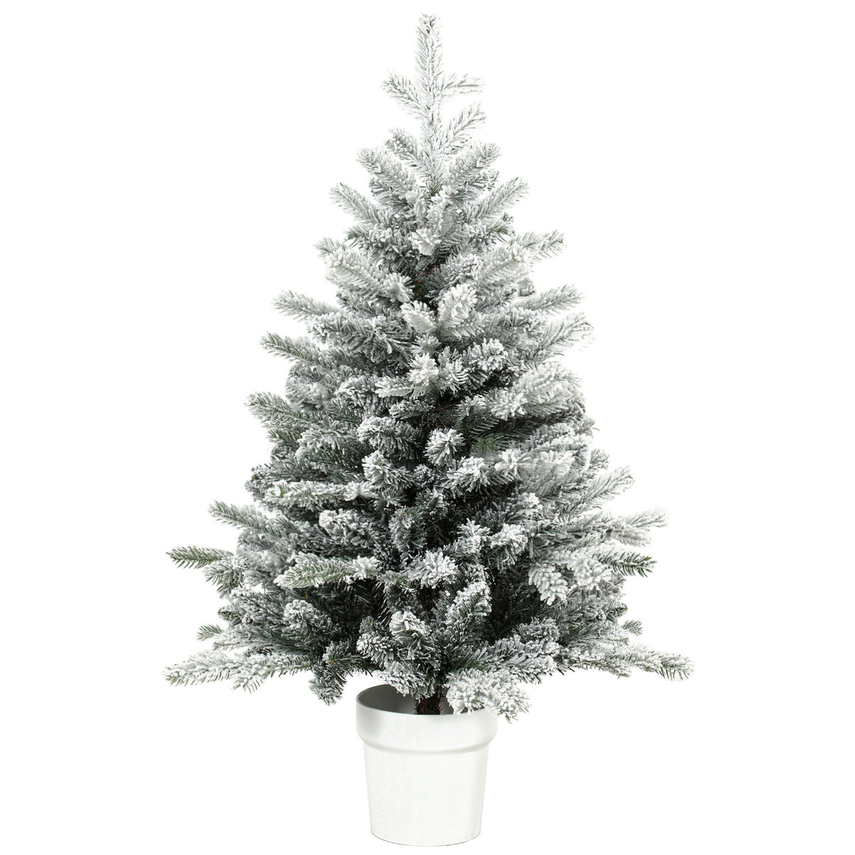 Mini 90 cm Weihnachtsbaum mit 296 Zweigspitzen Schnee-Effekt Topf, Mini-Tischbaum für Zuhause Büro, Weiß