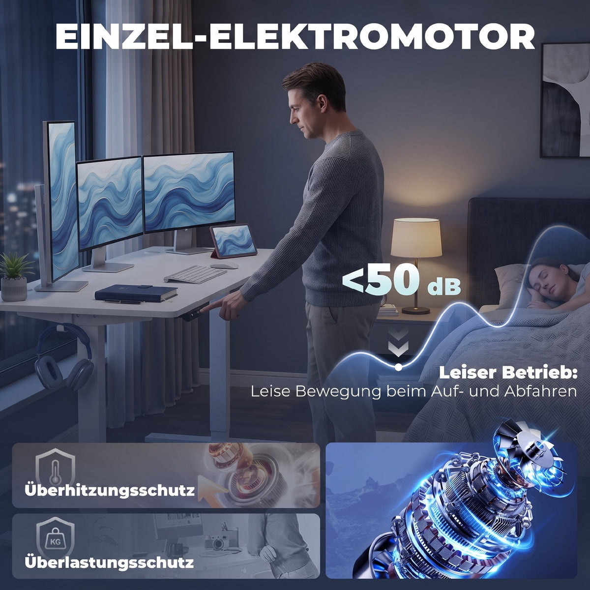 Höhenverstellbarer Schreibtisch Elektrisch 140 x 60 cm Weiß