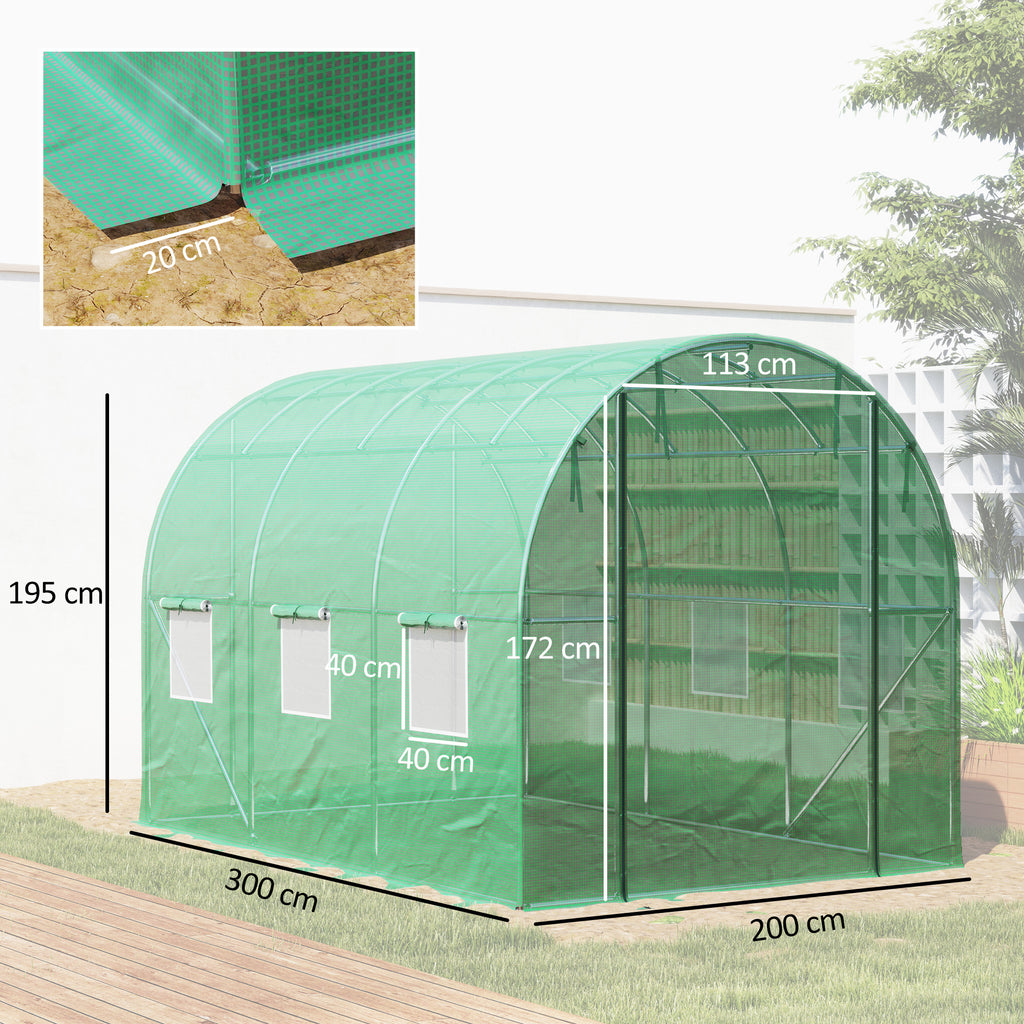 Polytunnel Gewächshaus mit Kunststoff-Abdeckung und Stahlrahmen, begehbares Gewächshauszelt mit Rolltüren, Grün