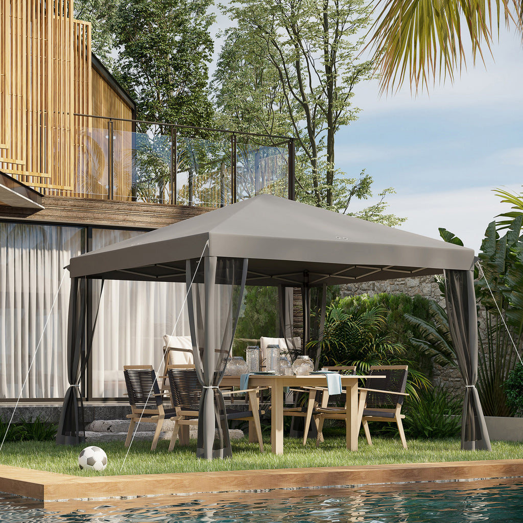 Faltpavillon, Faltzelt mit Seitenwänden inkl. Tragetasche, Gartenpavillon, Metall, Oxfordstoff, 3 x 3 m, Hellgrau
