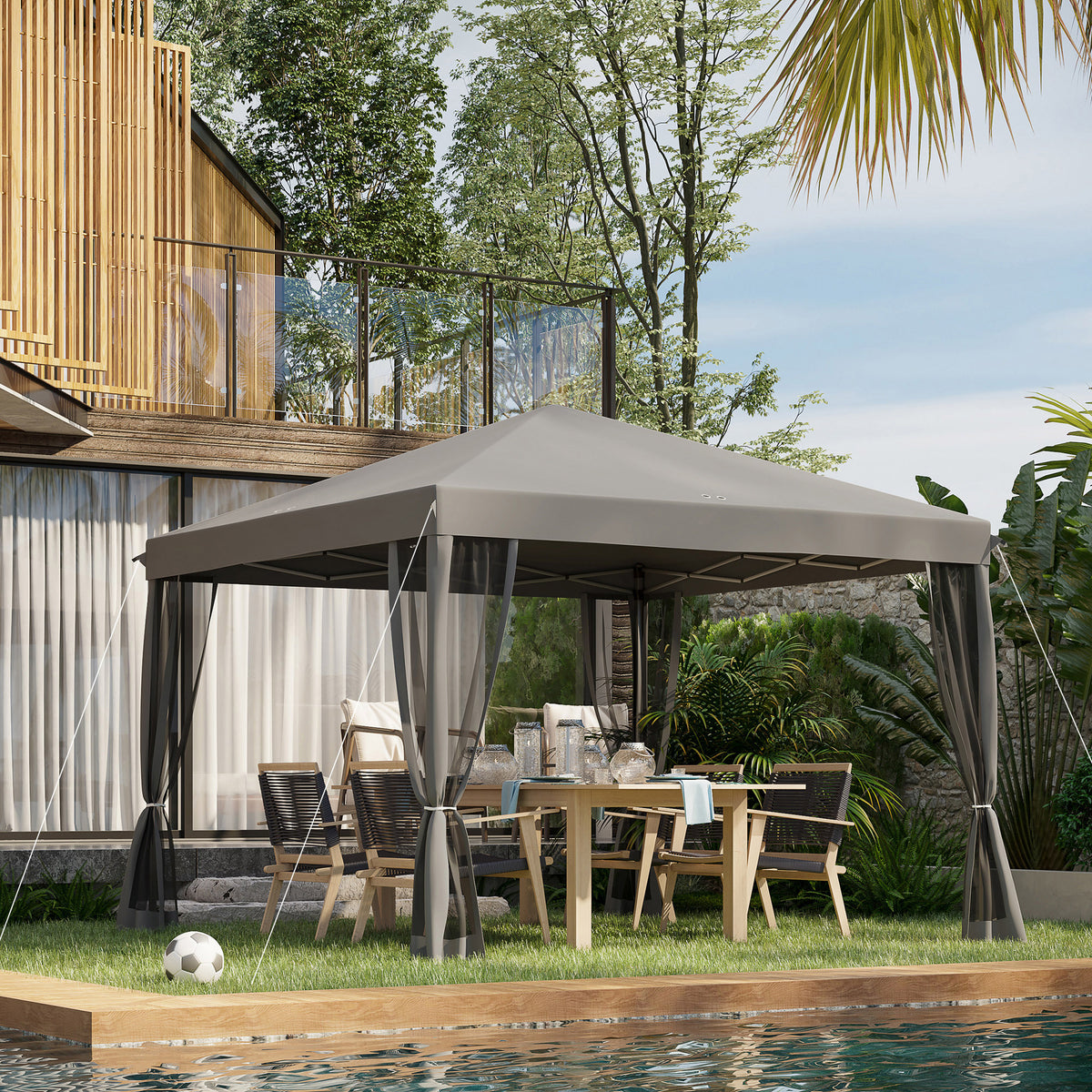 Faltpavillon, Faltzelt mit Seitenwänden inkl. Tragetasche, Gartenpavillon, Metall, Oxfordstoff, 3 x 3 m, Hellgrau