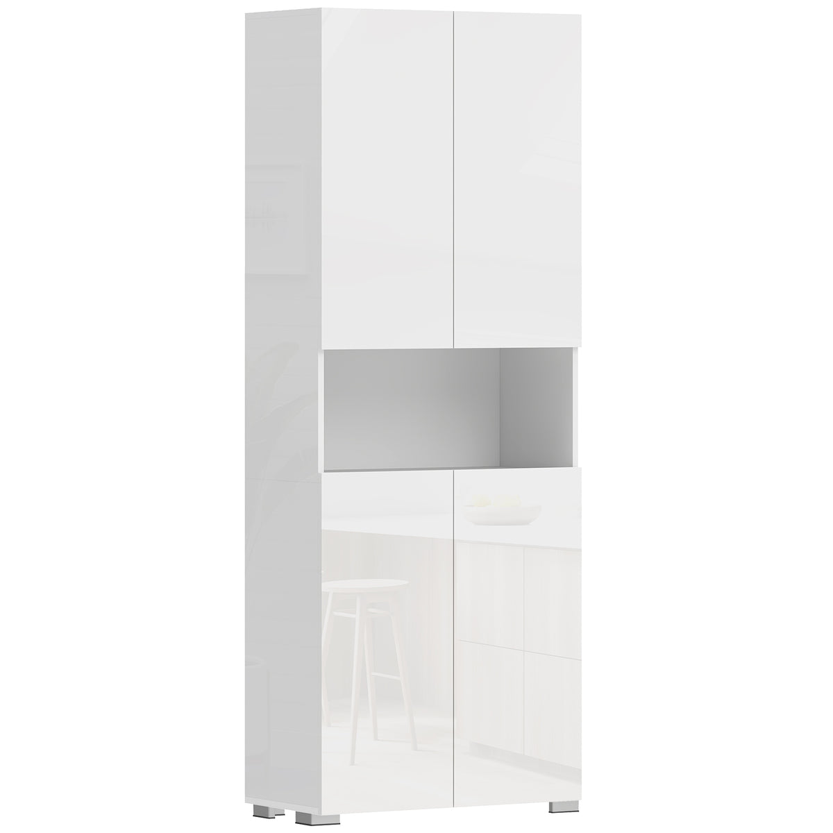 180 cm Hoher Küchenschrank, Vorratsschrank mit Soft-Close-Türen und Verstellbaren Regalen, Hochglanz Weiß