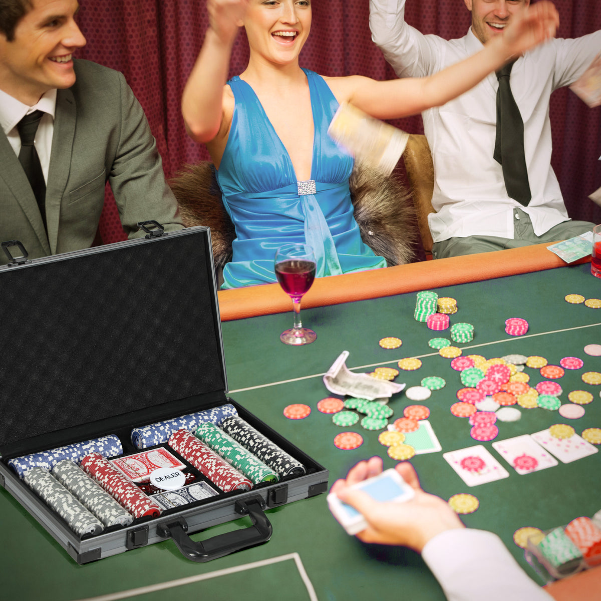 Poker-Set, Pokerkoffer, 400 Chips, 2 Kartendecks, 5 W¨¹rfel, Dealer-Scheibe, Unterlage