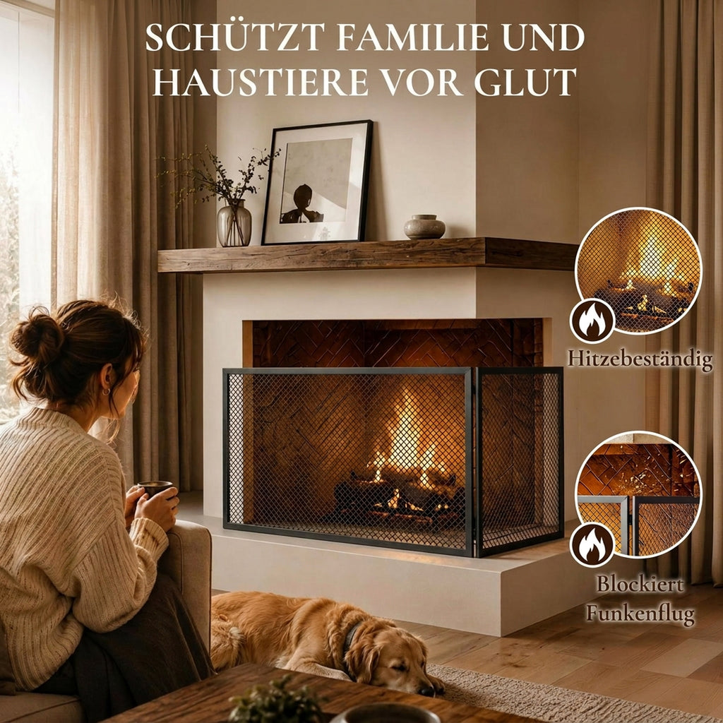 Kaminschutzgitter, Faltbarer Funkenschutz aus Metall, 141 x 50 cm