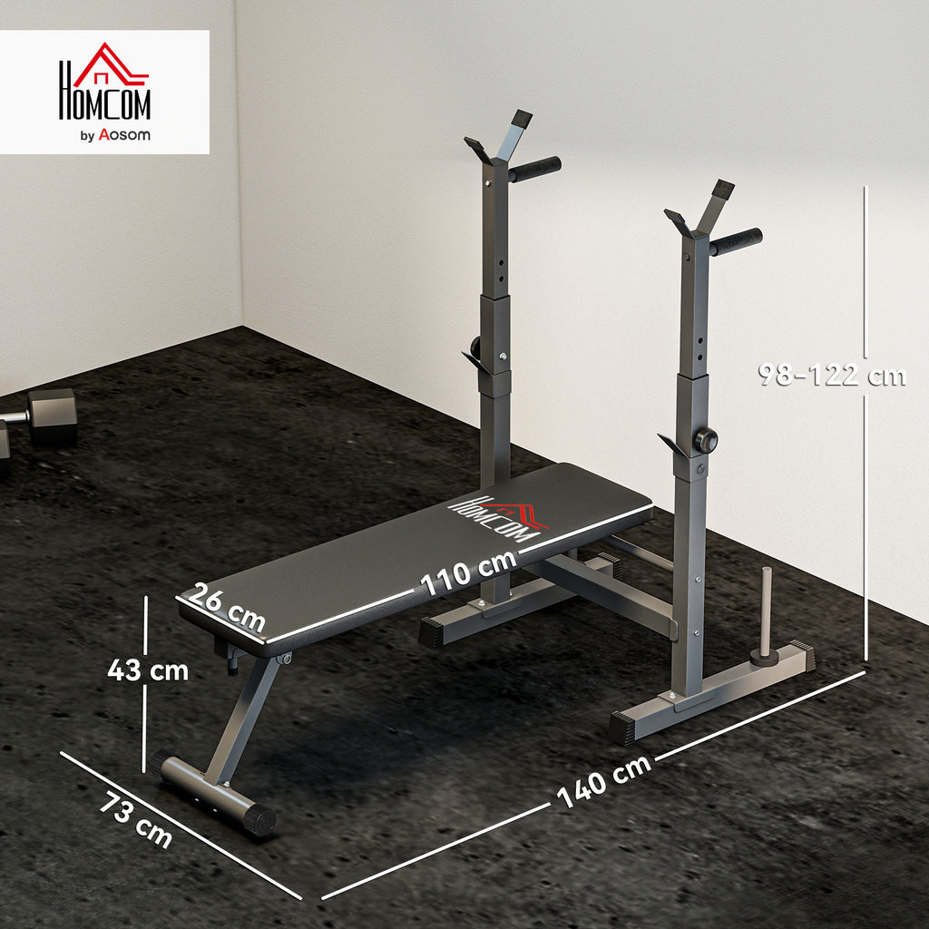 Hantelbank, 8 Positionen, klappbar, Stahlbasis, gepolstert, Kunstleder, 98-122H x 140L x 73B cm, Schwarz/Grau