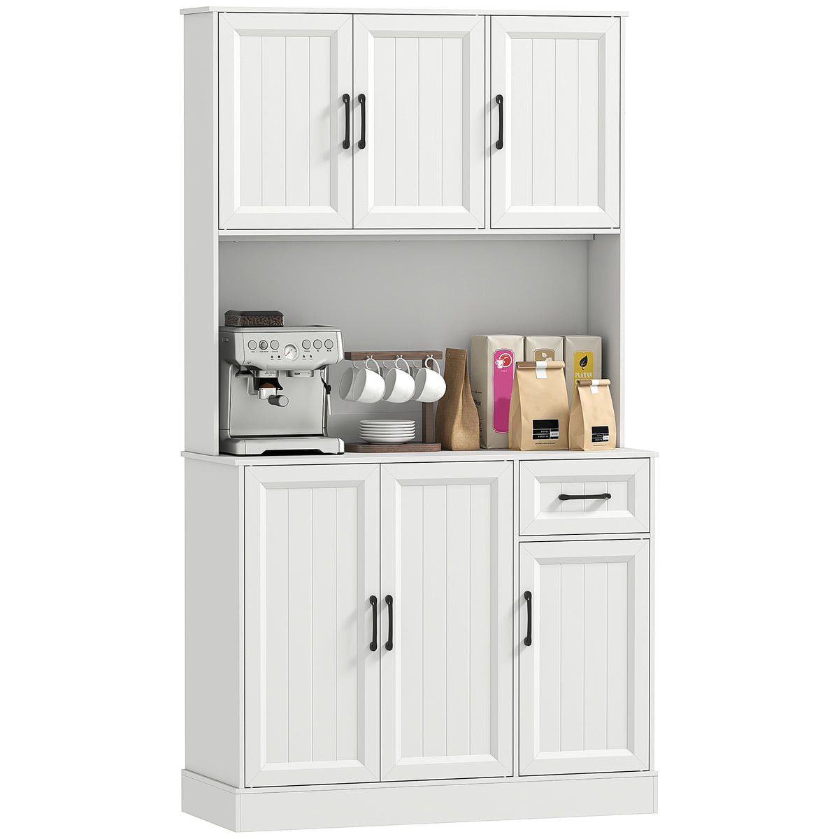K¨¹chenschrank, 180,5 cm, Vorratsschrank, Arbeitsfl?che, Kabelloch, verstellbare Regale, MDF, Wei?