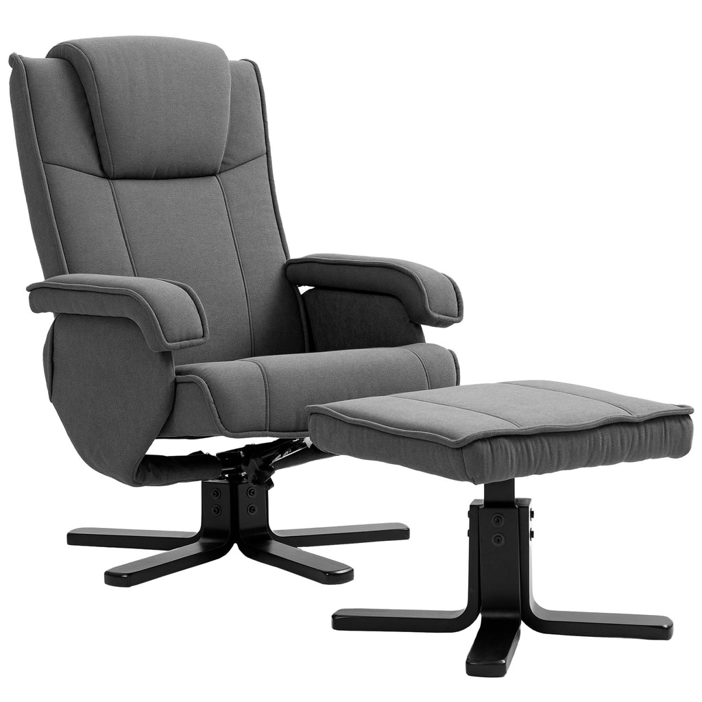 Schaukelbarer Relaxsessel mit Fußhocker, Stoffbezug in Samtoptik, drehbarer Polstersessel, Holzgestell, Grau