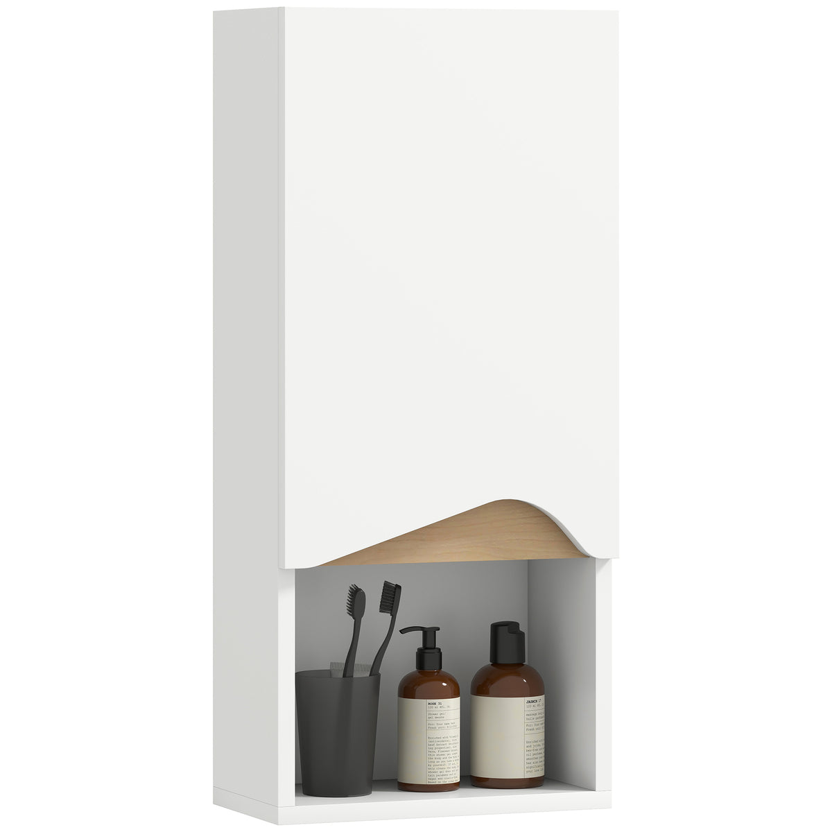Badezimmerschrank Wandschrank mit Soft-Close-Tür und offenem Fach 30 x 17 x 67 cm Weiß