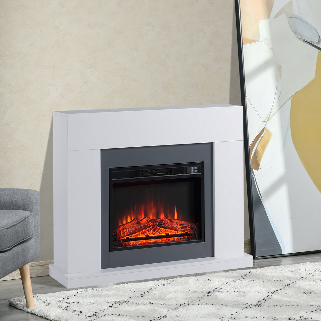 Elektrokamin mit Heizung, elektrischer Kamin mit LED Flammeneffekt und 3 Helligkeiten 2000W Dekokamin mit Einstellbarer Thermostat elektrisch Kaminfeuer mit Fernbedienung Weiß
