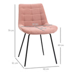 2er-Set Esszimmerstühle  Akzentstühle Küchenstühle, Retro-Design, Samtoptik, 50 cm x 61 cm x 79 cm, Rosa