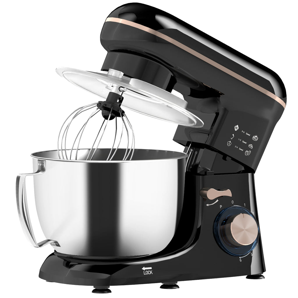 Küchenmaschine Knetmaschine mit 4,5L Edelstahlschüssel 1300W Teigmaschine mit 6+P Geschwindigkeit Beige