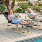 Folding Sun Lounger, Texteline Reclining Sun Bed with 5 Position Adjustable Backrest, Headrest, Black