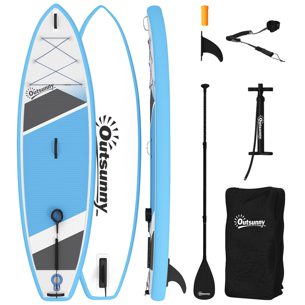 Stand Up Paddling Board Set Aufblasbar 320cm SUP Board mit Verstellbares Paddel Rutschfest EVA-Deck Fußschlaufe Pumpe