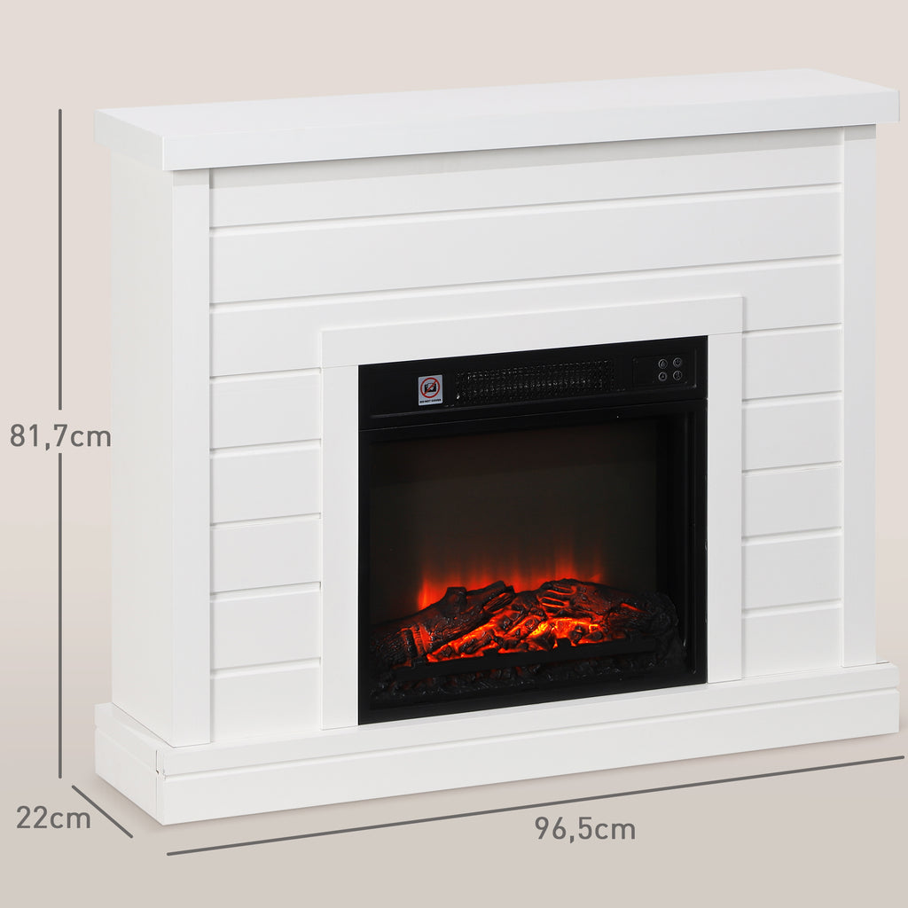 Elektro-Kamin, 3D-Flammeneffekt, 3 Einstellungen, Timer, Fernbedienung, Weiß