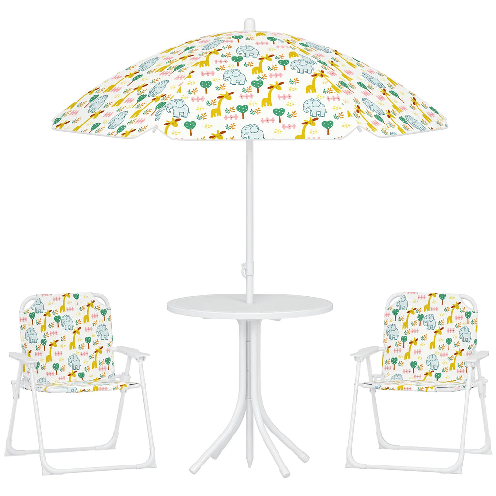 Kinder-Sitzecke, Klappstuhl-Sitz-Set mit Sonnenschirm, Buntes Muster, Weiß