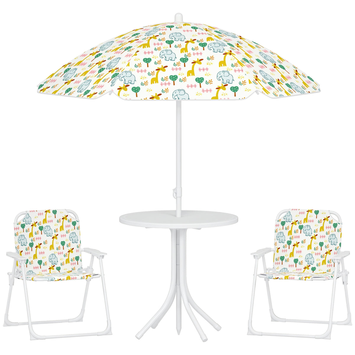 Kinder-Sitzecke, Klappstuhl-Sitz-Set mit Sonnenschirm, Buntes Muster, Weiß