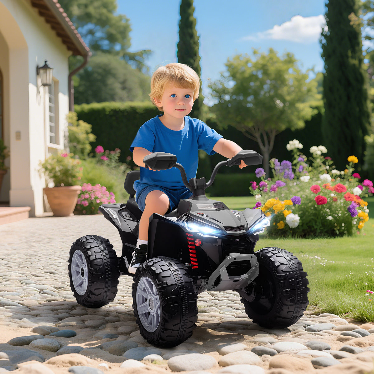 Kinder-Elektro-Quad, 24V Elektro-Fahrzeug mit 4 R?dern, Scheinwerfer, USB-Anschluss, MP3-Funktion, 6,5 km/h, 3-8 Jahre