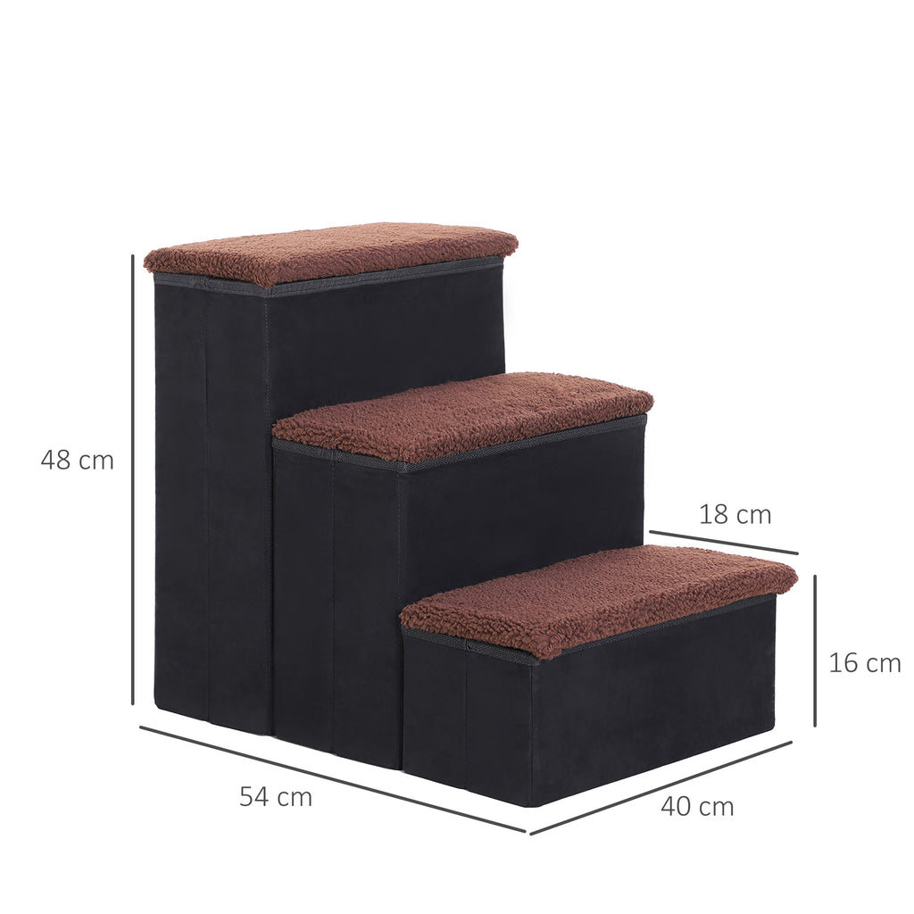  Pet Stairs Washable Fleece Faux Suede Cover 3 Step Dog Cat Foldable Portable Mobility Assistance 41 x 19cm Black