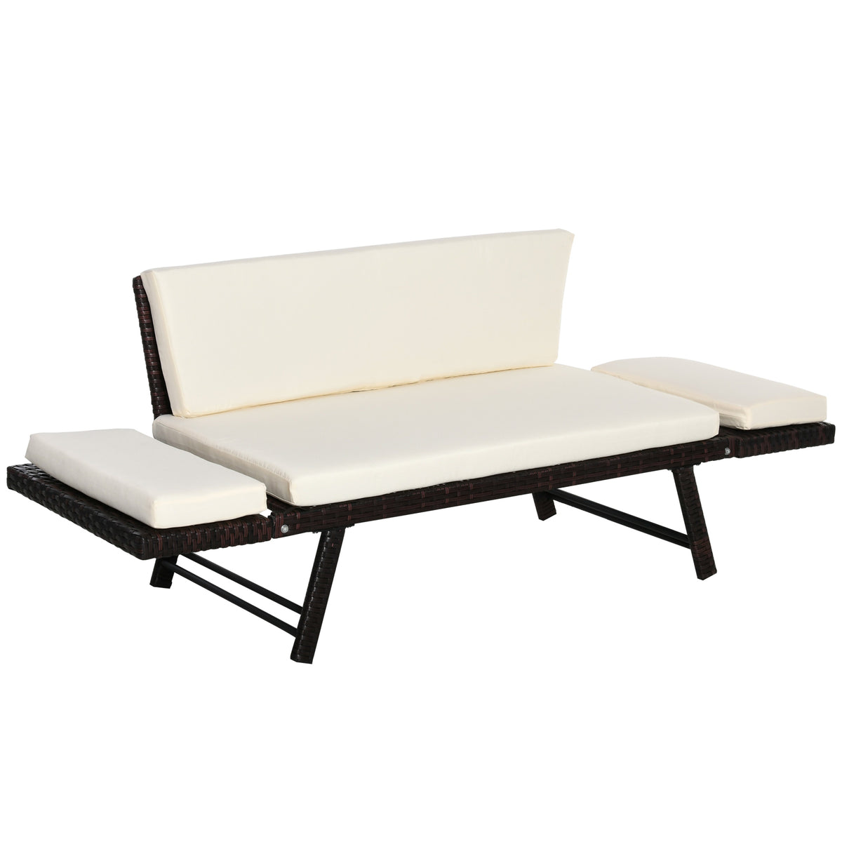 Polyrattan Gartensofa 2 Sitzer Gartenm?bel Loungesofa Gartenbank Gartenliege klappbar Armlehnen Stahl Braun 129 x 63 x 67 cm