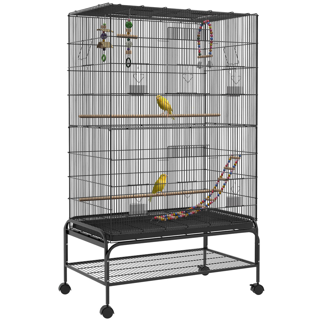 Vogelkäfig inklusive Sitzstangen, Vogelspielzeug, herausnehmbare Bodenwanne, Schwarz