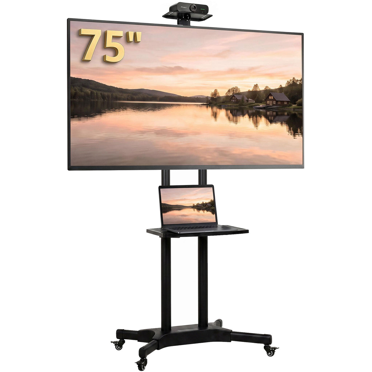TV Ständer Rollbar für 32-75 Zoll Fernseher Höhenverstellbarer Fernsehständer mit 2 Ablagen, Metall, max. VESA 400x600mm